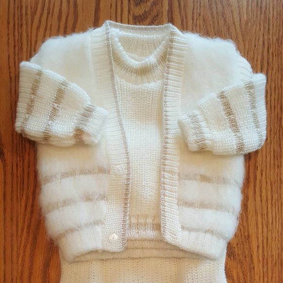 Precious Little Vintage 3pc Baby Boy Handknit Angora Vest Sweater 'n Pant Outfit - Picture 5 of 15